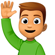 🙋🏽‍♂️ Emoji Hombre Con La Mano Levantada: Tono De Piel Medio en Facebook 14.0.