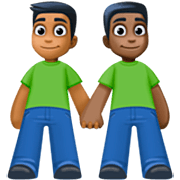 👨🏾‍🤝‍👨🏿 Emoji händchenhaltende Männer: mitteldunkle Hautfarbe, dunkle Hautfarbe Facebook 14.0.