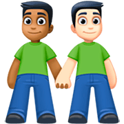 👨🏾‍🤝‍👨🏻 Emoji händchenhaltende Männer: mitteldunkle Hautfarbe, helle Hautfarbe Facebook 14.0.