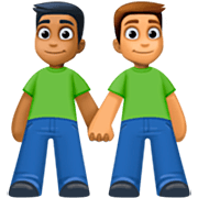👨🏾‍🤝‍👨🏽 Emoji händchenhaltende Männer: mitteldunkle Hautfarbe, mittlere Hautfarbe Facebook 14.0.