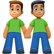 👨🏽‍🤝‍👨🏾 Emoji händchenhaltende Männer: mittlere Hautfarbe, mitteldunkle Hautfarbe Facebook 14.0.