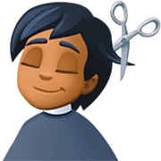💇🏾 Emoji Person beim Haareschneiden: mitteldunkle Hautfarbe Facebook 14.0.