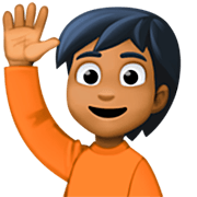 🙋🏾 Emoji Persona Con La Mano Levantada: Tono De Piel Oscuro Medio en Facebook 14.0.