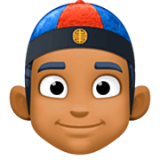 👲🏾 Emoji Mann mit chinesischem Hut: mitteldunkle Hautfarbe Facebook 14.0.