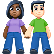 👩🏿‍🤝‍👨🏻 Emoji Mann und Frau halten Hände: dunkle Hautfarbe, helle Hautfarbe Facebook 14.0.