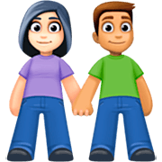 👩🏻‍🤝‍👨🏽 Emoji Mann und Frau halten Hände: helle Hautfarbe, mittlere Hautfarbe Facebook 14.0.