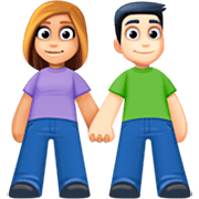 👩🏼‍🤝‍👨🏻 Emoji Mann und Frau halten Hände: mittelhelle Hautfarbe, helle Hautfarbe Facebook 14.0.