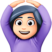 🙆🏻‍♀️ Emoji Frau mit Händen auf dem Kopf: helle Hautfarbe Facebook 14.0.