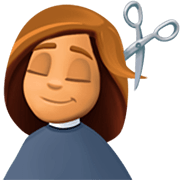 💇🏽‍♀️ Emoji Mujer Cortándose El Pelo: Tono De Piel Medio en Facebook 14.0.