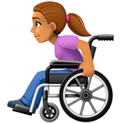 👩🏽‍🦽 Emoji Frau in manuellem Rollstuhl: mittlere Hautfarbe Facebook 14.0.