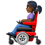 👩🏿‍🦼 Emoji Mulher Em Cadeira De Rodas Motorizada: Pele Escura na Facebook 14.0.