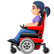 👩🏻‍🦼 Emoji Frau in elektrischem Rollstuhl: helle Hautfarbe Facebook 14.0.