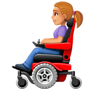 👩🏼‍🦼 Emoji Frau in elektrischem Rollstuhl: mittelhelle Hautfarbe Facebook 14.0.