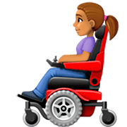 👩🏽‍🦼 Emoji Mulher Em Cadeira De Rodas Motorizada: Pele Morena na Facebook 14.0.