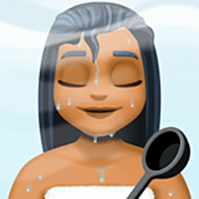 🧖🏾‍♀️ Emoji Mujer En Una Sauna: Tono De Piel Oscuro Medio en Facebook 14.0.