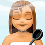 🧖🏽‍♀️ Emoji Frau in Dampfsauna: mittlere Hautfarbe Facebook 14.0.