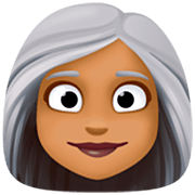 👩🏾‍🦳 Emoji Frau: mitteldunkle Hautfarbe, weißes Haar Facebook 14.0.