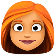 👩🏽‍🦰 Emoji Frau: mittlere Hautfarbe, rotes Haar Facebook 14.0.