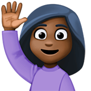 🙋🏿‍♀️ Emoji Frau mit erhobenem Arm: dunkle Hautfarbe Facebook 14.0.