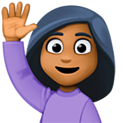 🙋🏾‍♀️ Emoji Frau mit erhobenem Arm: mitteldunkle Hautfarbe Facebook 14.0.