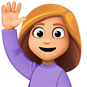 🙋🏼‍♀️ Emoji Frau mit erhobenem Arm: mittelhelle Hautfarbe Facebook 14.0.