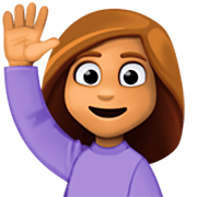 🙋🏽‍♀️ Emoji Frau mit erhobenem Arm: mittlere Hautfarbe Facebook 14.0.