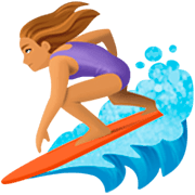 🏄🏽‍♀️ Emoji Mujer Haciendo Surf: Tono De Piel Medio en Facebook 14.0.