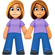 👩🏼‍🤝‍👩🏽 Emoji händchenhaltende Frauen: mittelhelle Hautfarbe, mittlere Hautfarbe Facebook 14.0.