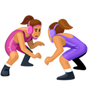 🤼🏽‍♀️ Emoji Mujeres Luchando, Tono De Piel Medio en Facebook 14.0.