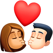 👩🏽‍❤️‍💋‍👨🏻 Emoji sich küssendes Paar - Frau: mittlere Hautfarbe, Mann: helle Hautfarbe Facebook 15.0.