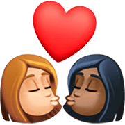👩🏼‍❤️‍💋‍👩🏿 Emoji sich küssendes Paar - Frau: helle Hautfarbe, Frau: dunkle Hautfarbe Facebook 15.0.