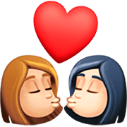 👩🏼‍❤️‍💋‍👩🏻 Emoji sich küssendes Paar - Frau: mittelhelle Hautfarbe, Frau: helle Hautfarbe Facebook 15.0.