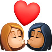 👩🏼‍❤️‍💋‍👩🏾 Emoji Beso - Mujer: Tono De Piel Claro, Mujer: Tono De Piel Oscuro Medio en Facebook 15.0.
