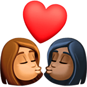 👩🏽‍❤️‍💋‍👩🏿 Emoji sich küssendes Paar - Frau: mittlere Hautfarbe, Frau: dunkle Hautfarbe Facebook 15.0.