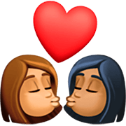 👩🏽‍❤️‍💋‍👩🏾 Emoji sich küssendes Paar - Frau: mittlere Hautfarbe, Frau: mitteldunkle Hautfarbe Facebook 15.0.