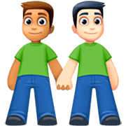 👨🏽‍🤝‍👨🏻 Emoji händchenhaltende Männer: mittlere Hautfarbe, helle Hautfarbe Facebook 15.0.