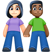 👩🏻‍🤝‍👨🏿 Emoji Mann und Frau halten Hände: helle Hautfarbe, dunkle Hautfarbe Facebook 15.0.