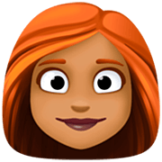 👩🏾‍🦰 Emoji Frau: mitteldunkle Hautfarbe, rotes Haar Facebook 15.0.
