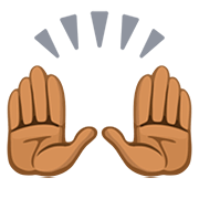 🙌🏾 Emoji Mãos Para Cima: Pele Morena Escura na Facebook 2.0.