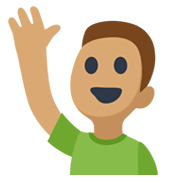 🙋🏽‍♂️ Emoji Homem Levantando A Mão: Pele Morena na Facebook 2.1.