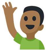 🙋🏾‍♂️ Emoji Homem Levantando A Mão: Pele Morena Escura na Facebook 2.1.