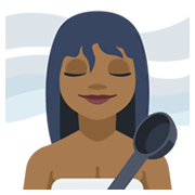 🧖🏾‍♀️ Emoji Frau in Dampfsauna: mitteldunkle Hautfarbe Facebook 2.1.