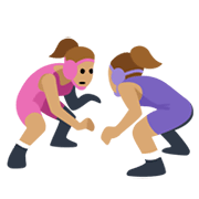 🤼🏽‍♀️ Emoji Mujeres Luchando, Tono De Piel Medio en Facebook 2.1.