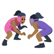 🤼🏾‍♀️ Emoji Mujeres Luchando, Tono De Piel Oscuro Medio en Facebook 2.1.