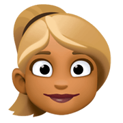 👱🏾‍♀️ Emoji Frau: mitteldunkle Hautfarbe, blond Facebook 3.0.