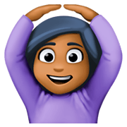🙆🏾 Emoji Person mit Händen auf dem Kopf: mitteldunkle Hautfarbe Facebook 3.0.