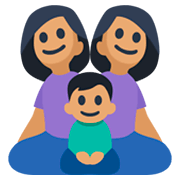 Emoji 👩🏽‍👩🏽‍👦🏽 Famiglia - Donna, Donna, Bambina, Neonato: Carnagione Olivastra su Facebook 3.0.