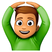 🙆🏽‍♂️ Emoji Mann mit Händen auf dem Kopf: mittlere Hautfarbe Facebook 3.0.