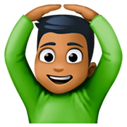 🙆🏾‍♂️ Emoji Mann mit Händen auf dem Kopf: mitteldunkle Hautfarbe Facebook 3.0.