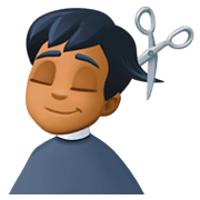 💇🏾‍♂️ Emoji Mann beim Haareschneiden: mitteldunkle Hautfarbe Facebook 3.0.